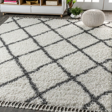 Gabrielle mercer Shag Plush Tassel Moroccan Geometric Trellis Area Rug